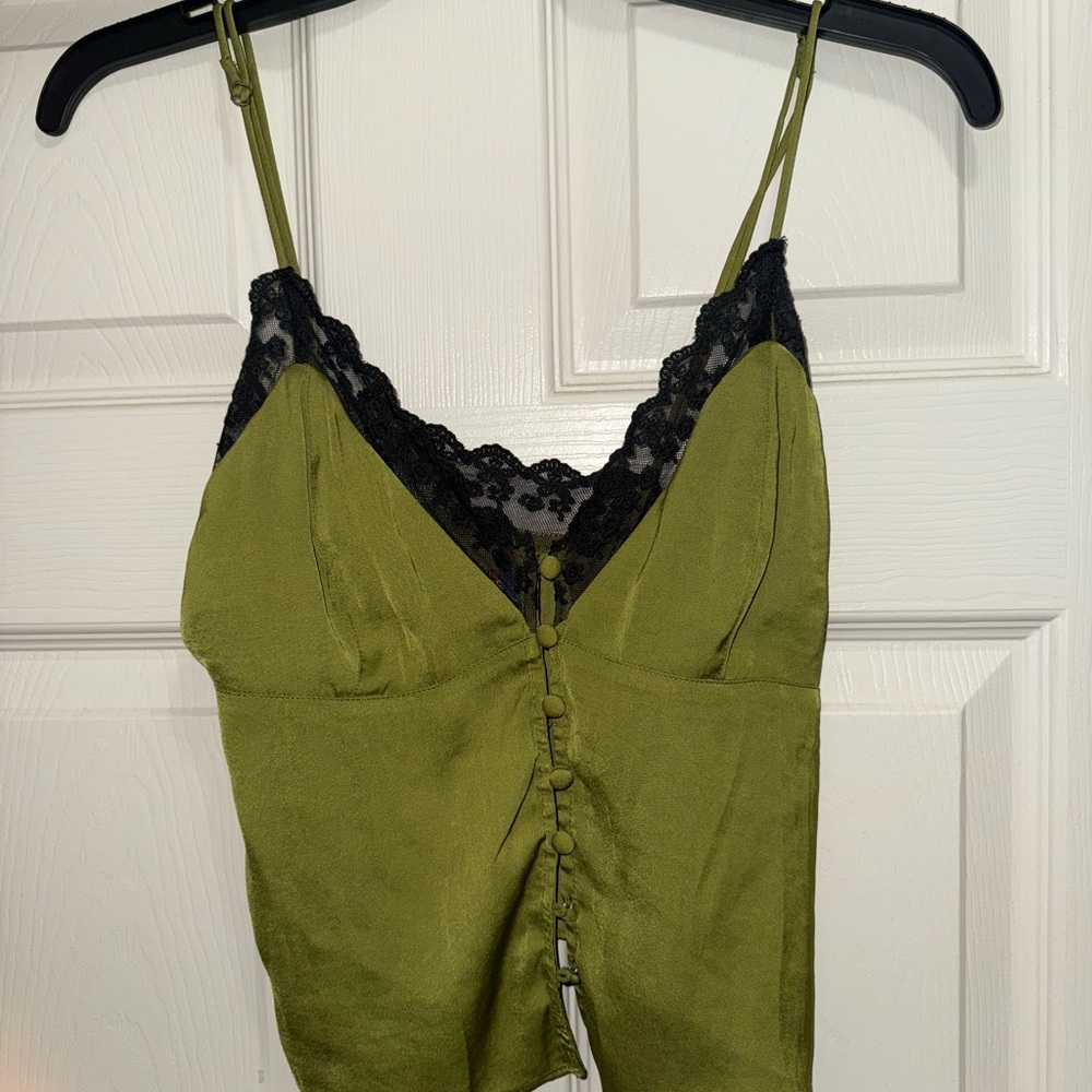 Urban Outfitters Olive Green Lace-Trim Camisole